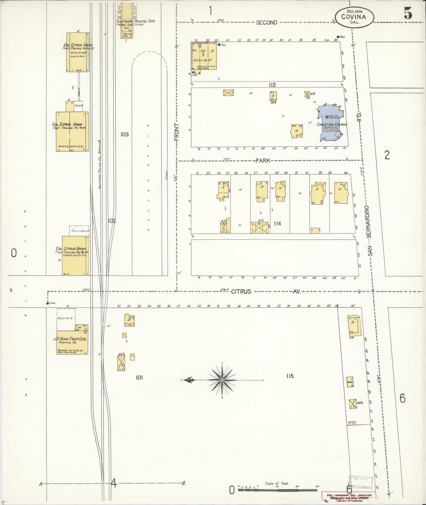Sanborn Fire Insurance Map from Covina, Los Angeles County, California (1906), Sheet #0005 - Complete Map Set gallery image, historic Sanborn map, vintage wall art, California California