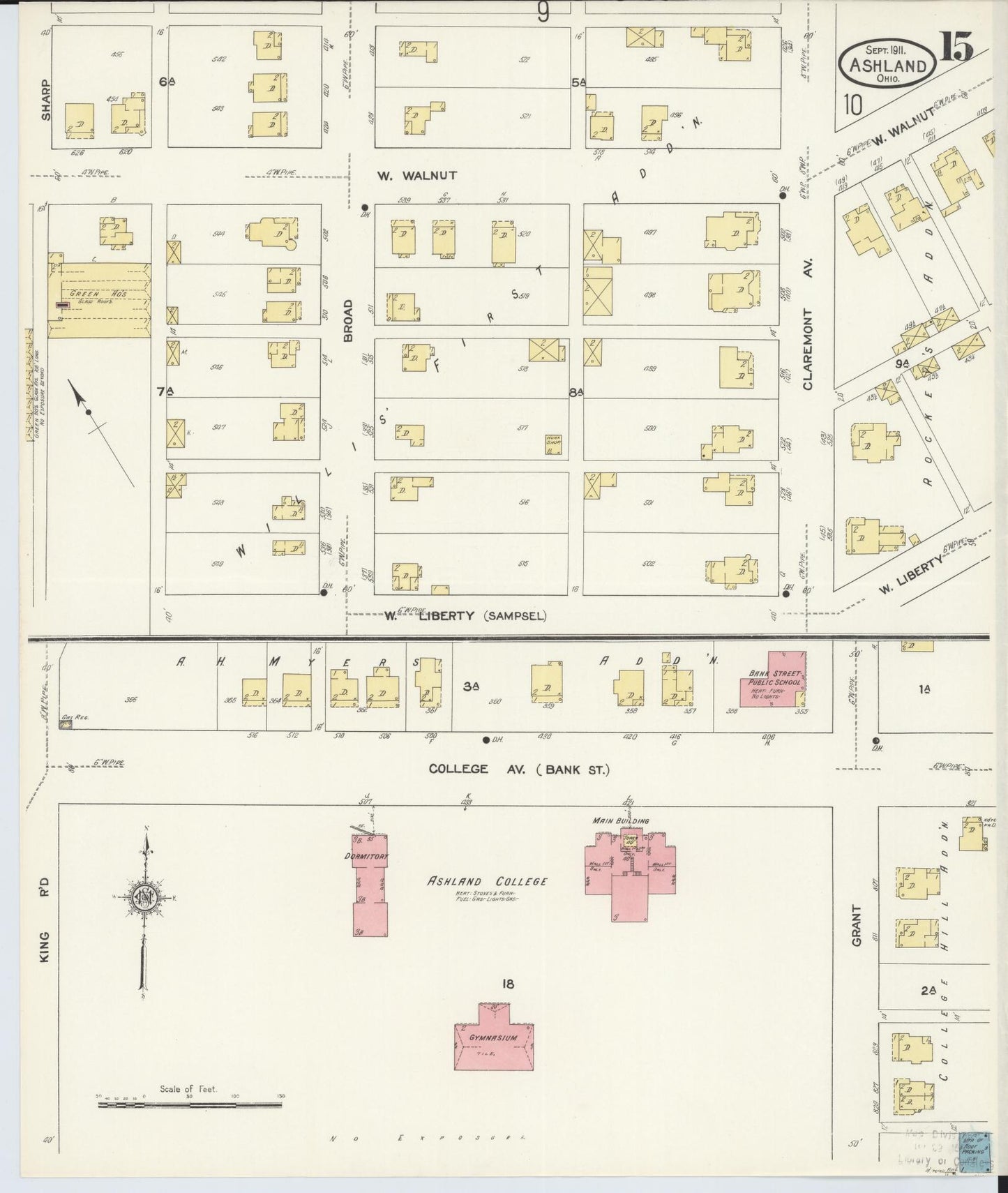 Sanborn Fire Insurance Map from Ashland, Ashland County, Ohio (1911), Sheet #0015 - Historic Sanborn Fire Insurance Map Print, vintage old map wall art, antique decor, genealogy gift, Ohio Ohio map
