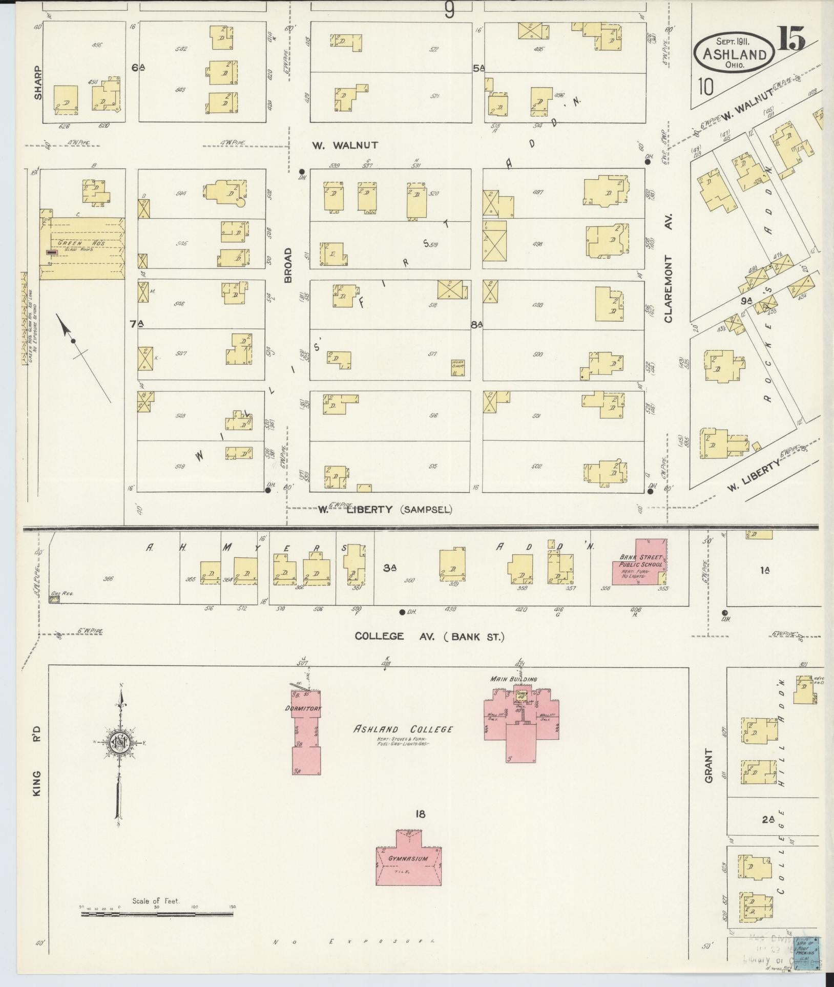Sanborn Fire Insurance Map from Ashland, Ashland County, Ohio (1911), Sheet #0015 - Historic Sanborn Fire Insurance Map Print, vintage old map wall art, antique decor, genealogy gift, Ohio Ohio map