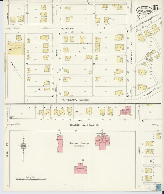 Sanborn Fire Insurance Map from Ashland, Ashland County, Ohio (1911), Sheet #0015 - Historic Sanborn Fire Insurance Map Print, vintage old map wall art, antique decor, genealogy gift, Ohio Ohio map