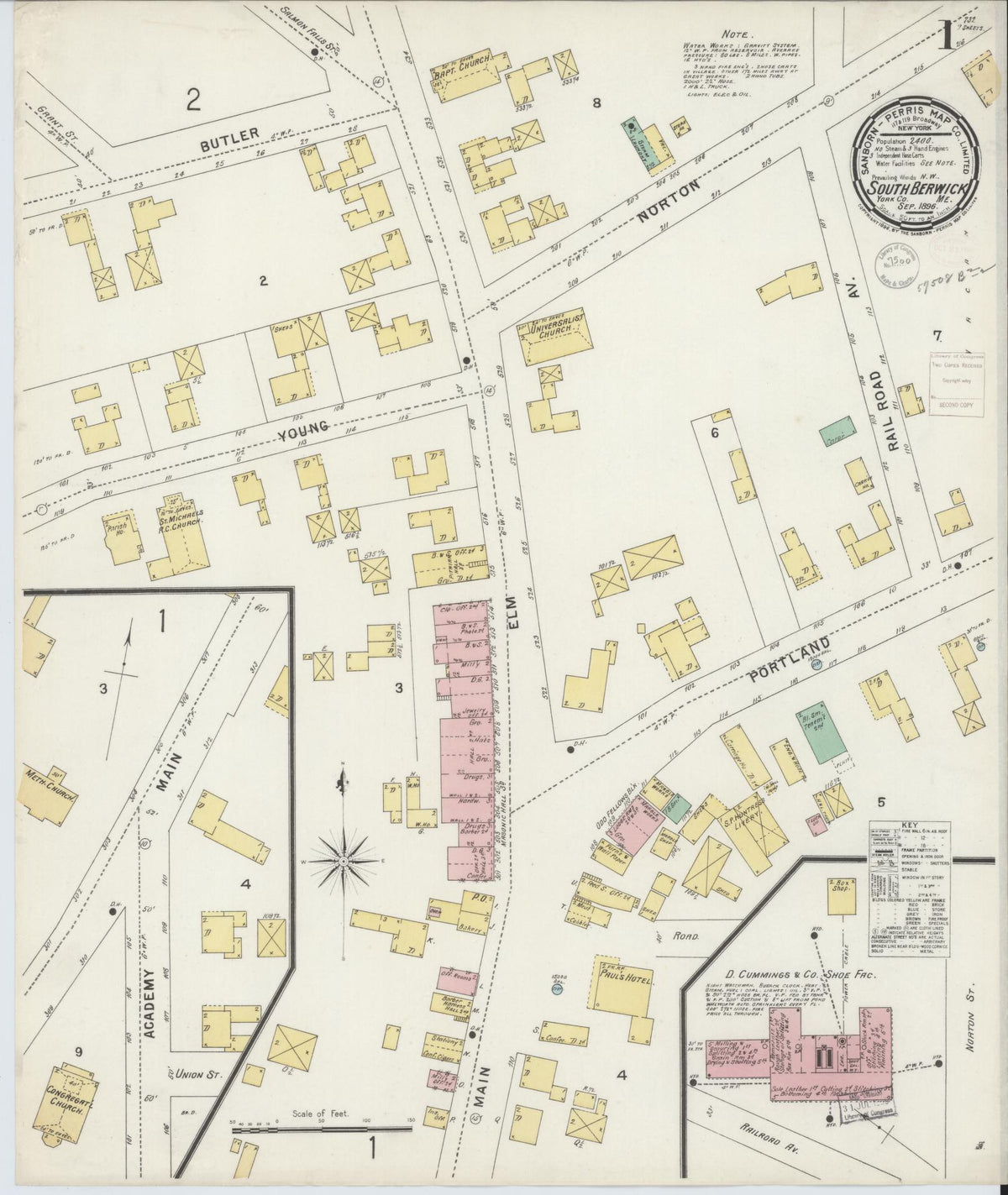 Sanborn Fire Insurance Map from South Berwick, York County, Maine (1896), Sheet #0001 - Complete Map Set gallery image, historic Sanborn map, vintage wall art, Maine Maine