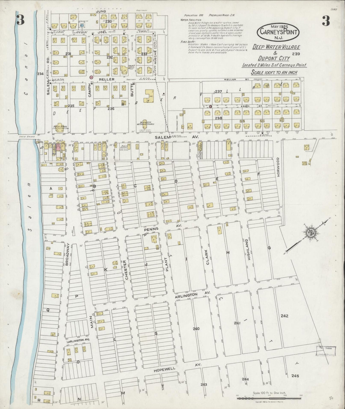 Sanborn Fire Insurance Map from Carneys Point, Salem County, New Jersey (1925), Sheet #0003 - Complete Map Set gallery image, historic Sanborn map, vintage wall art, New Jersey New Jersey