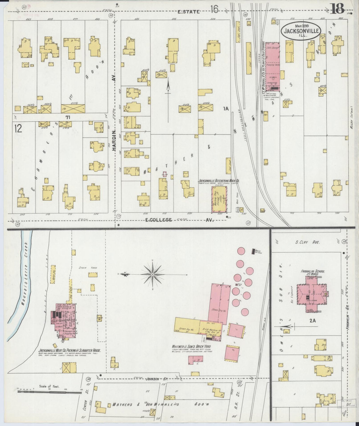 Sanborn Fire Insurance Map from Jacksonville, Morgan County, Illinois (1899), Sheet #0018 - Historic Sanborn Fire Insurance Map Print, vintage old map wall art, antique decor, genealogy gift, Illinois Illinois map