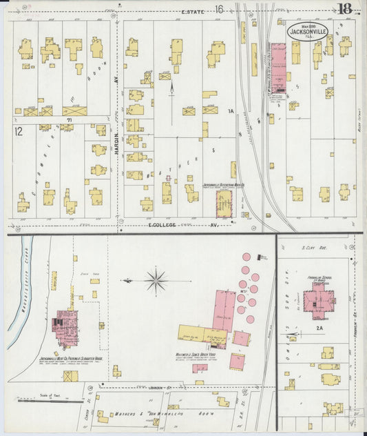 Sanborn Fire Insurance Map from Jacksonville, Morgan County, Illinois (1899), Sheet #0018 - Historic Sanborn Fire Insurance Map Print, vintage old map wall art, antique decor, genealogy gift, Illinois Illinois map