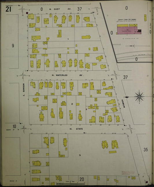 Sanborn Fire Insurance Map from Jackson, Jackson County, Michigan (1907), Sheet #0021 - Historic Sanborn Fire Insurance Map Print, vintage old map wall art, antique decor, genealogy gift, Michigan Michigan map