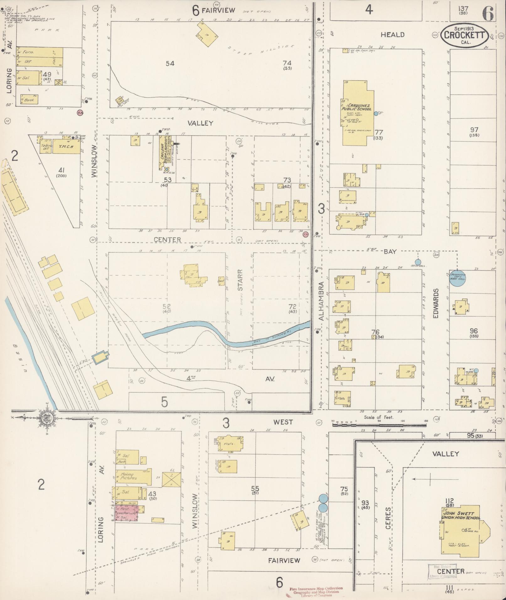 Sanborn Fire Insurance Map from Crockett, Contra Costa County, California (1913), Sheet #0006 - Historic Sanborn Fire Insurance Map Print, vintage old map wall art, antique decor, genealogy gift, California California map