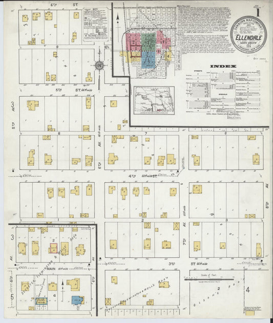 Sanborn Fire Insurance Map from Ellendale, Dickey County, North Dakota (1919), Sheet #0001 - Complete Map Set gallery image, historic Sanborn map, vintage wall art, North Dakota North Dakota