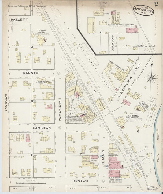 Sanborn Fire Insurance Map from Anderson, Madison County, Indiana (1886), Sheet #0002 - Historic Sanborn Fire Insurance Map Print, vintage old map wall art, antique decor, genealogy gift, Indiana Indiana map