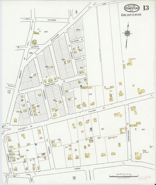Sanborn Fire Insurance Map from Hempstead, Nassau County, New York (1919), Sheet #0013 - Historic Sanborn Fire Insurance Map Print, vintage old map wall art, antique decor, genealogy gift, New York New York map