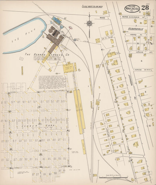 Sanborn Fire Insurance Map from Waycross, Ware County, Georgia (1922), Sheet #0028 - Historic Sanborn Fire Insurance Map Print, vintage old map wall art, antique decor, genealogy gift, Georgia Georgia map