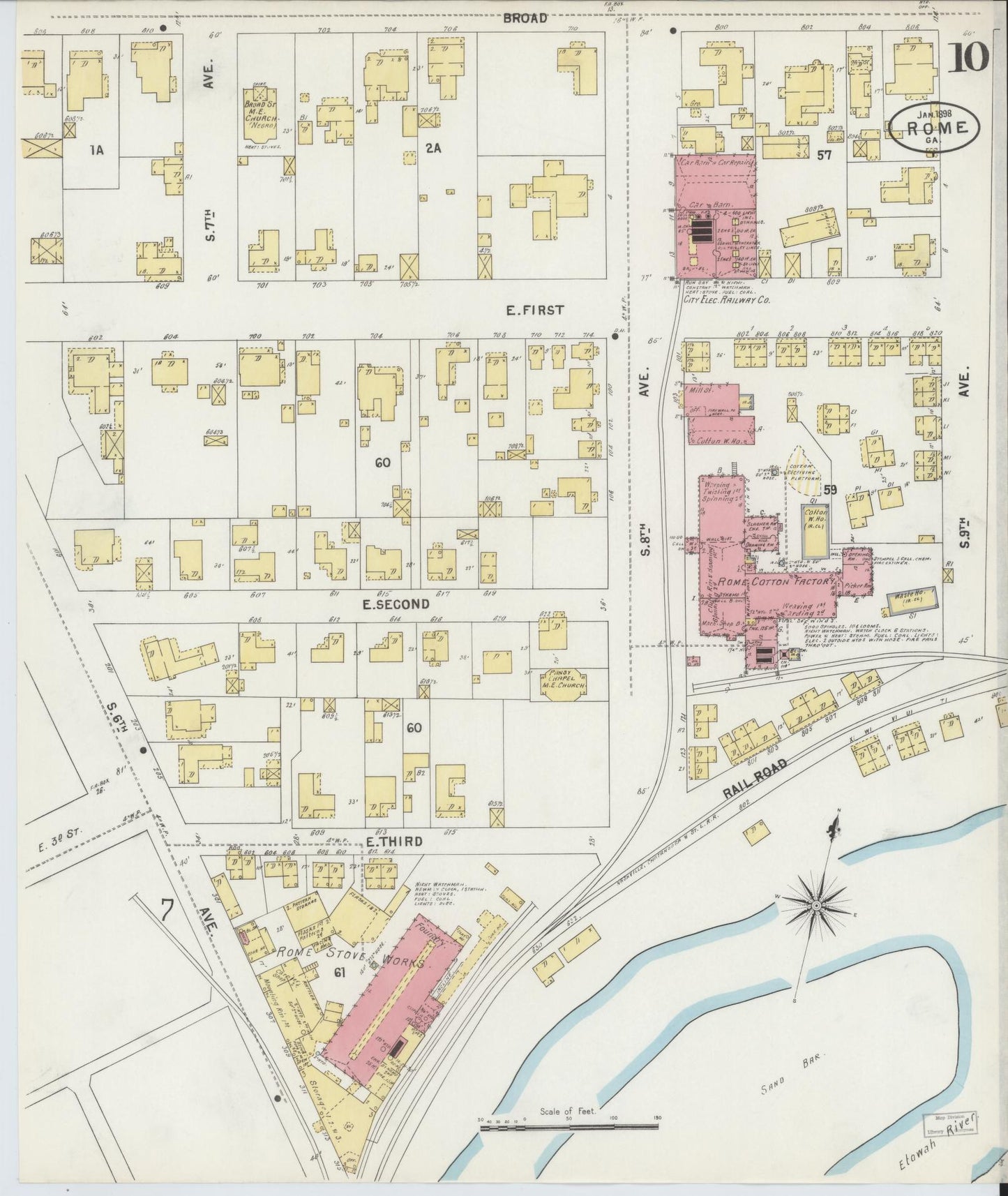 Sanborn Fire Insurance Map from Rome, Floyd County, Georgia (1898), Sheet #0010 - Complete Map Set gallery image, historic Sanborn map, vintage wall art, Georgia Georgia