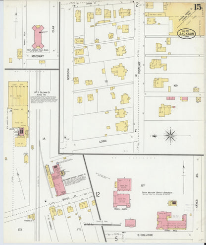 Sanborn Fire Insurance Map from Jackson, Madison County, Tennessee (1901), Sheet #0015 - Complete Map Set gallery image, historic Sanborn map, vintage wall art, Tennessee Tennessee