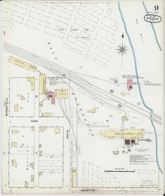 Sanborn Fire Insurance Map from Anoka, Anoka County, Minnesota (1891), Sheet #0009 - Historic Sanborn Fire Insurance Map Print, vintage old map wall art, antique decor, genealogy gift, Minnesota Minnesota map