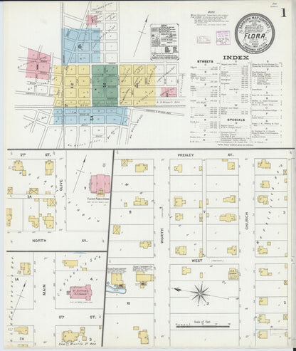 Sanborn Fire Insurance Map from Flora, Clay County, Illinois (1906), Sheet #0001 - Historic Sanborn Fire Insurance Map Print, vintage old map wall art, antique decor, genealogy gift, Illinois Illinois map