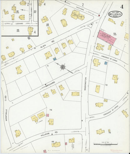 Sanborn Fire Insurance Map from Wellesley, Norfolk County, Massachusetts (1919), Sheet #0004 - Historic Sanborn Fire Insurance Map Print, vintage old map wall art, antique decor, genealogy gift, Massachusetts Massachusetts map