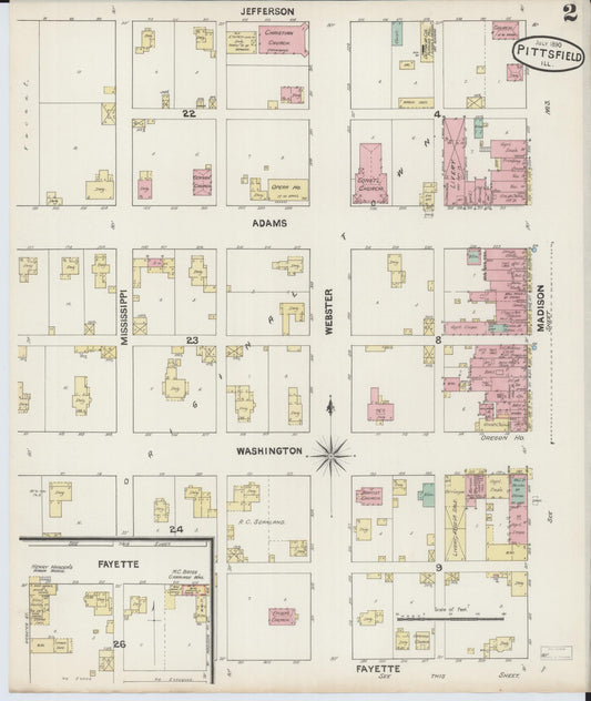 Sanborn Fire Insurance Map from Pittsfield, Pike County, Illinois (1890), Sheet #0002 - Historic Sanborn Fire Insurance Map Print, vintage old map wall art, antique decor, genealogy gift, Illinois Illinois map