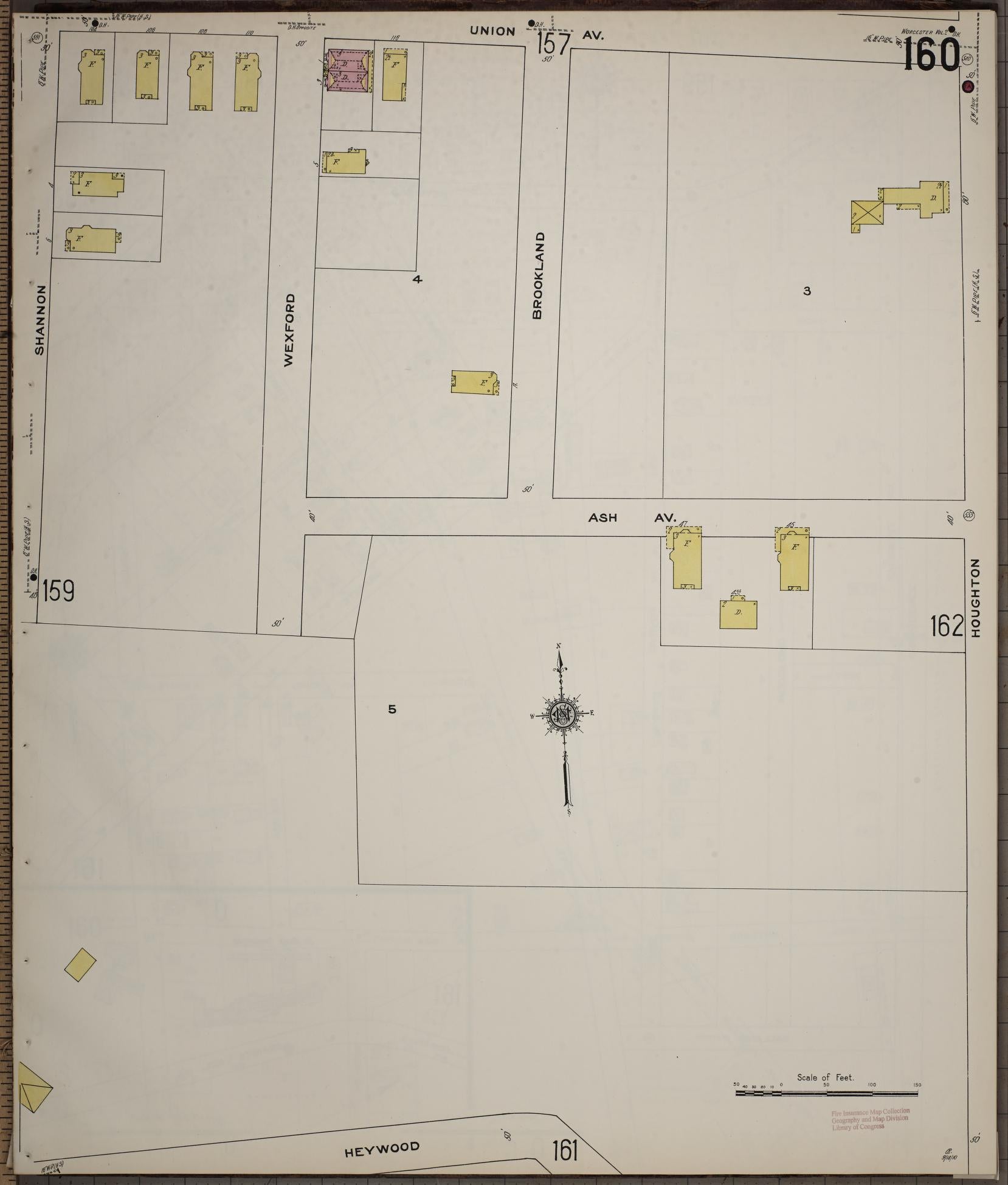 Sanborn Fire Insurance Map from Worcester, Worcester County, Massachusetts (1910), Sheet #0160 - Complete Map Set gallery image, historic Sanborn map, vintage wall art, Massachusetts Massachusetts