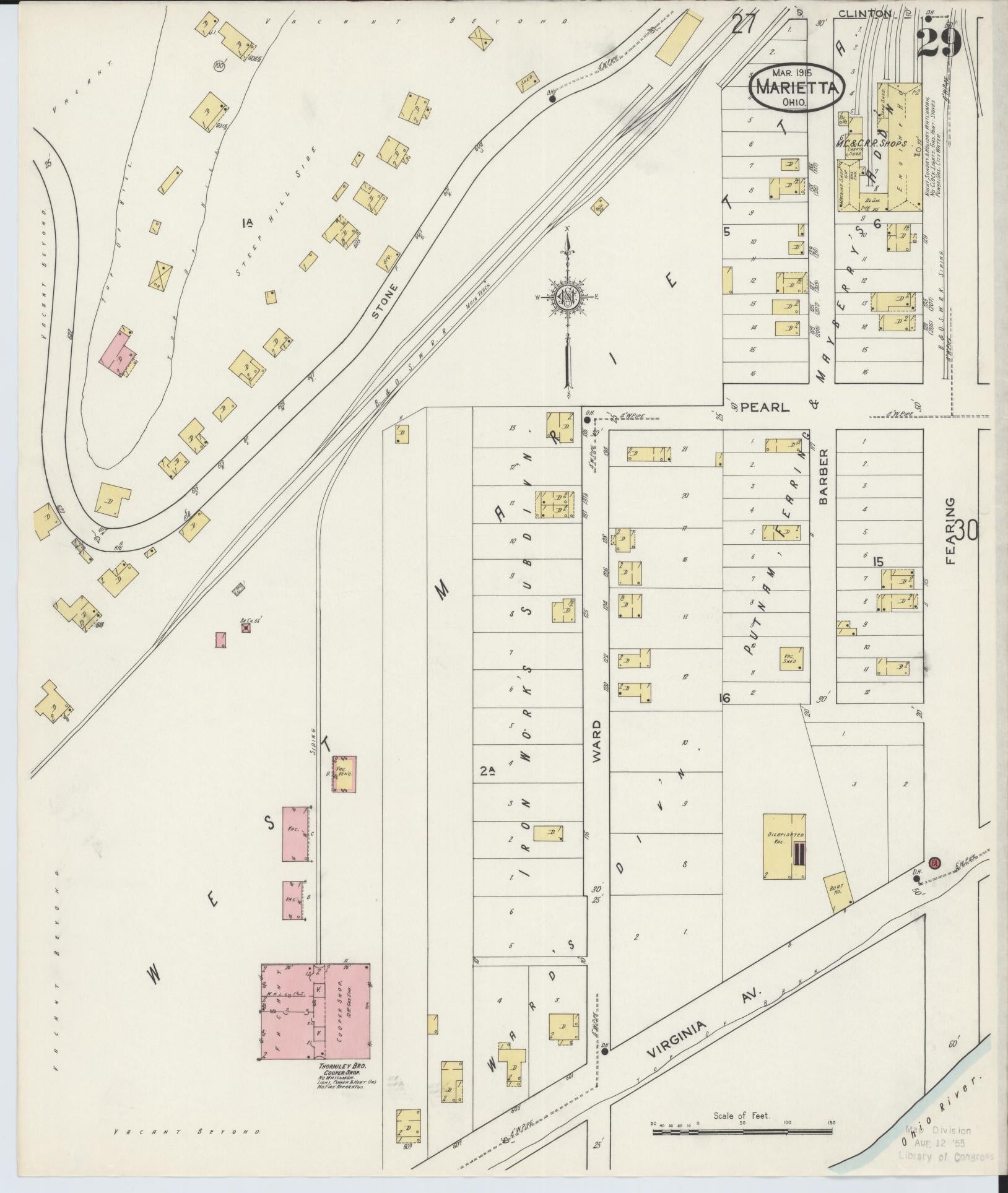 Sanborn Fire Insurance Map from Marietta, Washington County, Ohio (1915), Sheet #0029 - Historic Sanborn Fire Insurance Map Print, vintage old map wall art, antique decor, genealogy gift, Ohio Ohio map