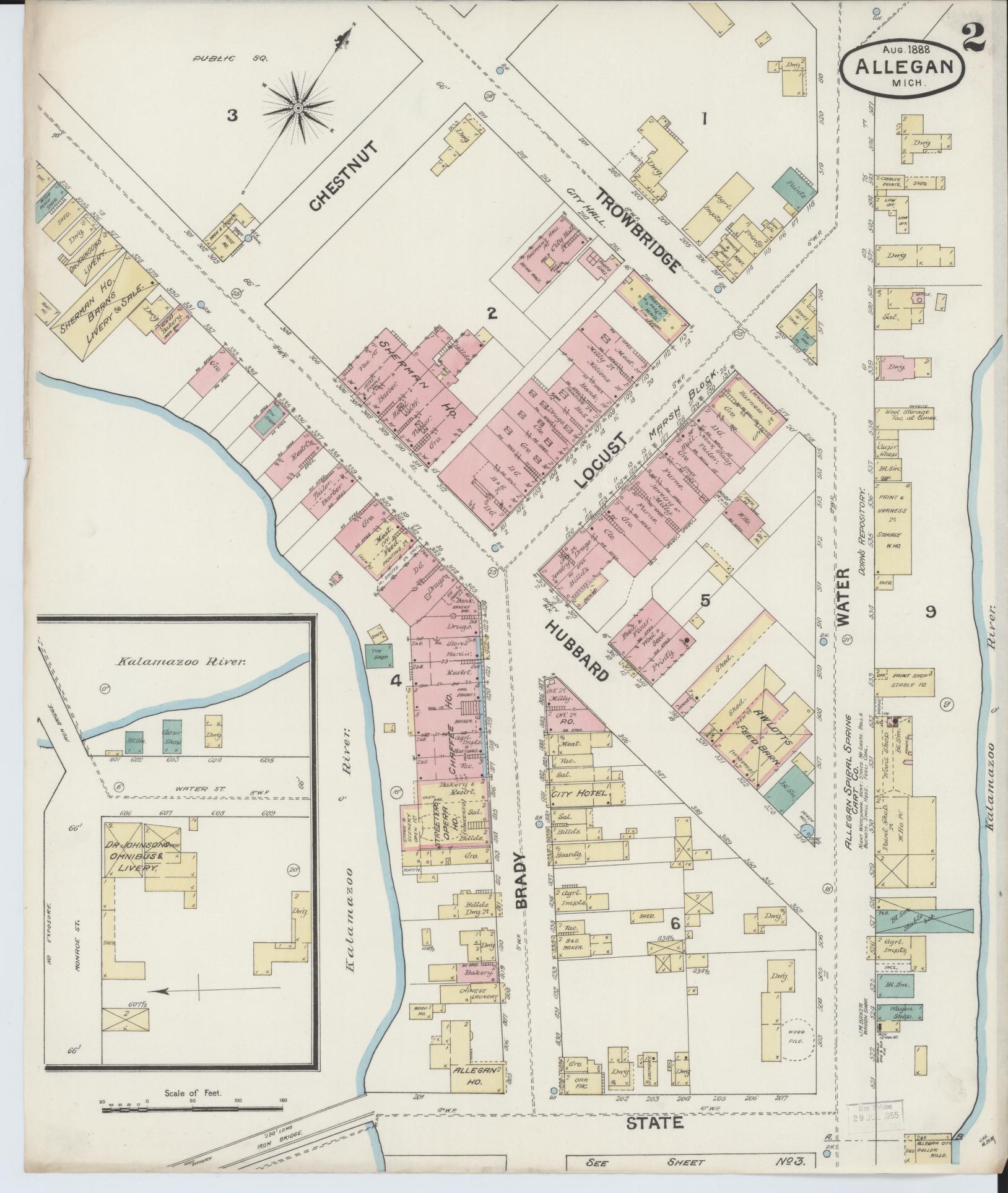 Sanborn Fire Insurance Map from Allegan, Allegan County, Michigan (1888), Sheet #0002 - Historic Sanborn Fire Insurance Map Print, vintage old map wall art, antique decor, genealogy gift, Michigan Michigan map