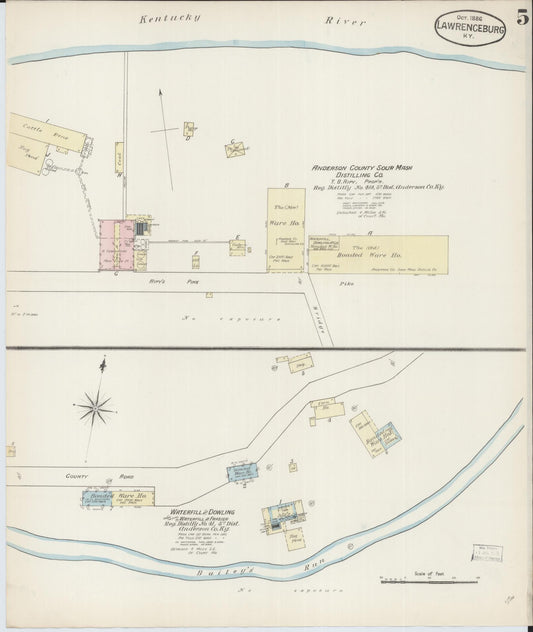 Sanborn Fire Insurance Map from Lawrenceburg, Anderson County, Kentucky (1886), Sheet #0005 - Historic Sanborn Fire Insurance Map Print, vintage old map wall art, antique decor, genealogy gift, Kentucky Kentucky map