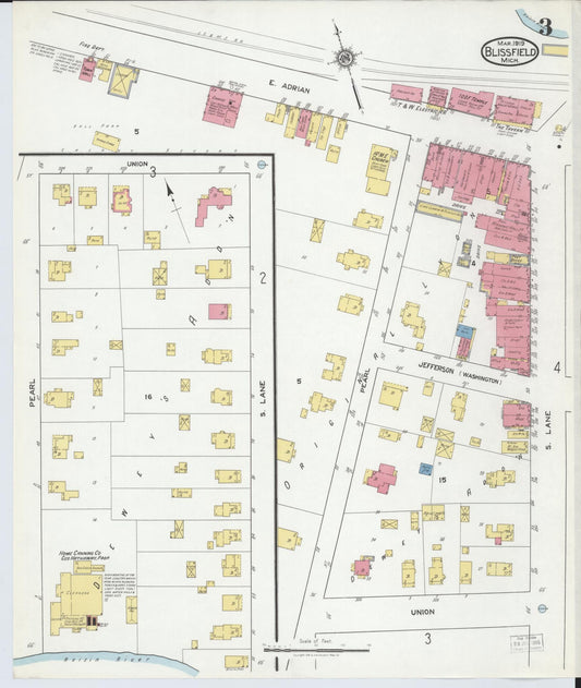 Sanborn Fire Insurance Map from Blissfield, Lenawee County, Michigan (1919), Sheet #0003 - Historic Sanborn Fire Insurance Map Print, vintage old map wall art, antique decor, genealogy gift, Michigan Michigan map