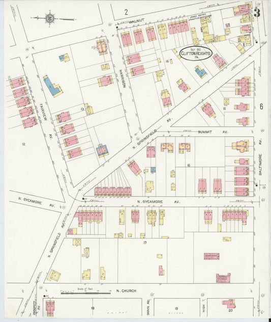 Sanborn Fire Insurance Map from Clifton Heights, Delaware County, Pennsylvania (1912), Sheet #0003 - Historic Sanborn Fire Insurance Map Print, vintage old map wall art, antique decor, genealogy gift, Clifton Heights Delaware map
