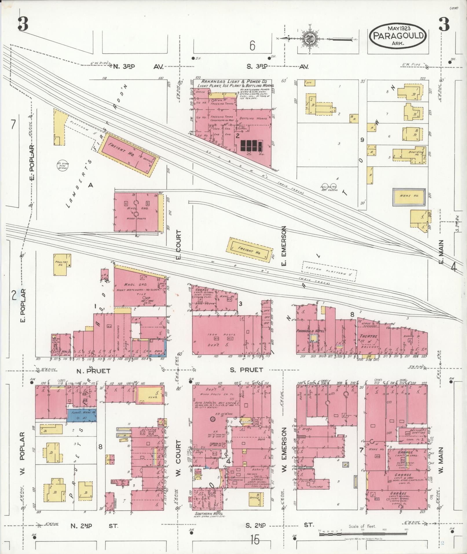 Sanborn Fire Insurance Map from Paragould, Greene County, Arkansas (1923), Sheet #0003 - Complete Map Set gallery image, historic Sanborn map, vintage wall art, Arkansas Arkansas