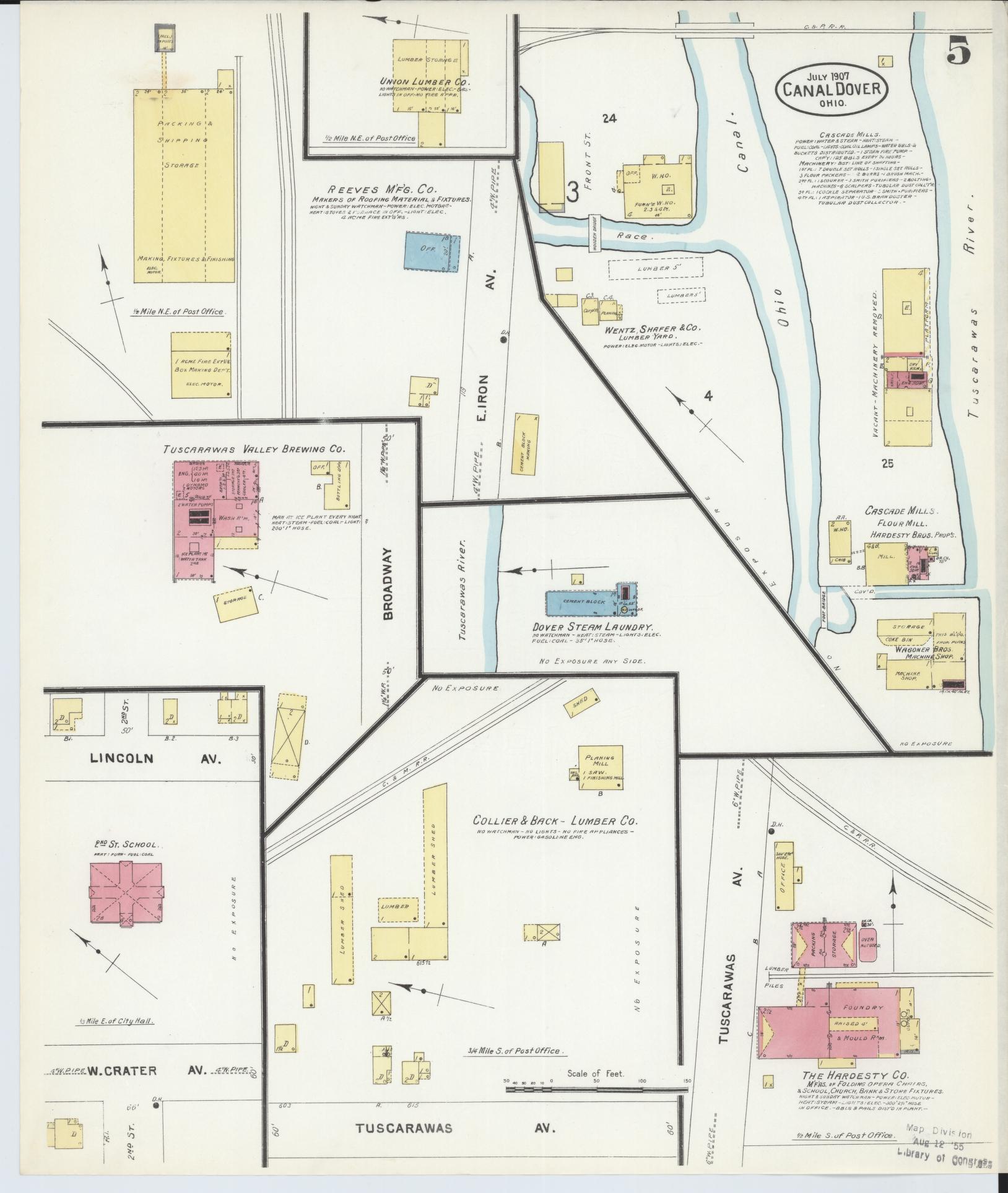 Sanborn Fire Insurance Map from Canal Dover, Tuscarawas County, Ohio (1907), Sheet #0005 - Historic Sanborn Fire Insurance Map Print, vintage old map wall art, antique decor, genealogy gift, Ohio Ohio map