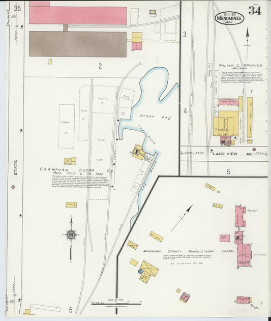 Sanborn Fire Insurance Map from Menominee, Menominee County, Michigan (1921), Sheet #0034 - Historic Sanborn Fire Insurance Map Print, vintage old map wall art, antique decor, genealogy gift, Michigan Michigan map