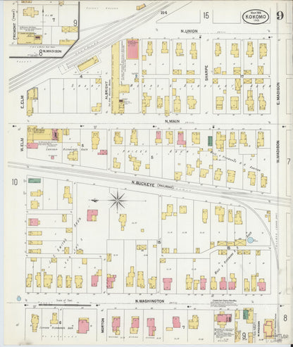 Sanborn Fire Insurance Map from Kokomo, Howard County, Indiana (1902), Sheet #0009 - Historic Sanborn Fire Insurance Map Print, vintage old map wall art, antique decor, genealogy gift, Indiana Indiana map