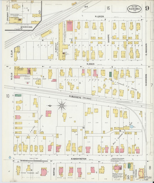 Sanborn Fire Insurance Map from Kokomo, Howard County, Indiana (1902), Sheet #0009 - Historic Sanborn Fire Insurance Map Print, vintage old map wall art, antique decor, genealogy gift, Indiana Indiana map