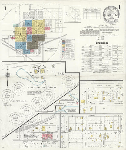 Sanborn Fire Insurance Map from Henrietta, Clay County, Texas (1934), Sheet #0001 - Historic Sanborn Fire Insurance Map Print, vintage old map wall art, antique decor, genealogy gift, Texas Texas map