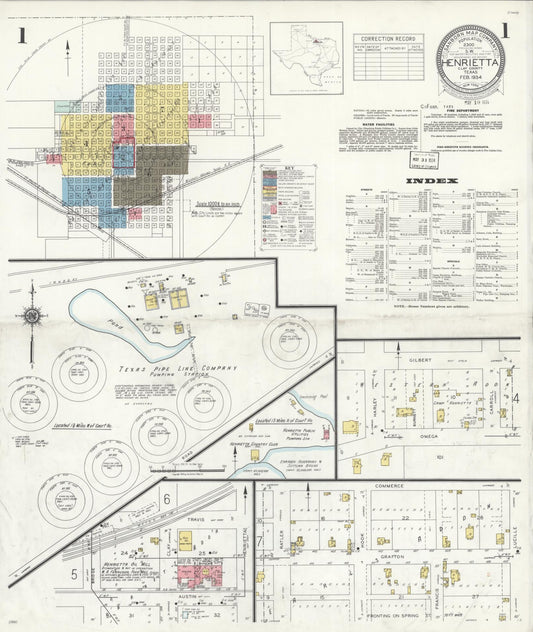 Sanborn Fire Insurance Map from Henrietta, Clay County, Texas (1934), Sheet #0001 - Historic Sanborn Fire Insurance Map Print, vintage old map wall art, antique decor, genealogy gift, Texas Texas map