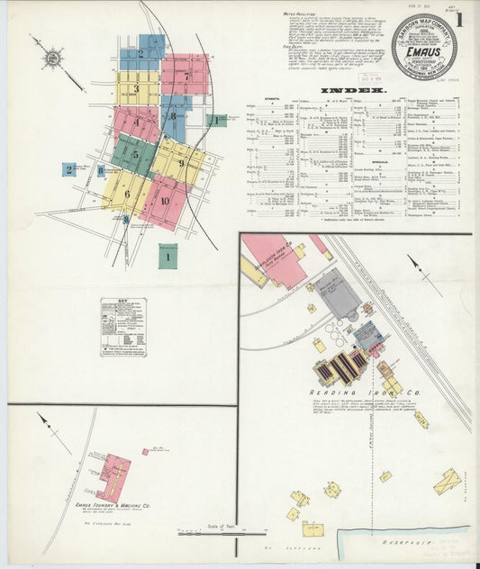 Sanborn Fire Insurance Map from Emaus, Lehigh County, Pennsylvania (1911), Sheet #0001 - Historic Sanborn Fire Insurance Map Print, vintage old map wall art, antique decor, genealogy gift, Pennsylvania Pennsylvania map