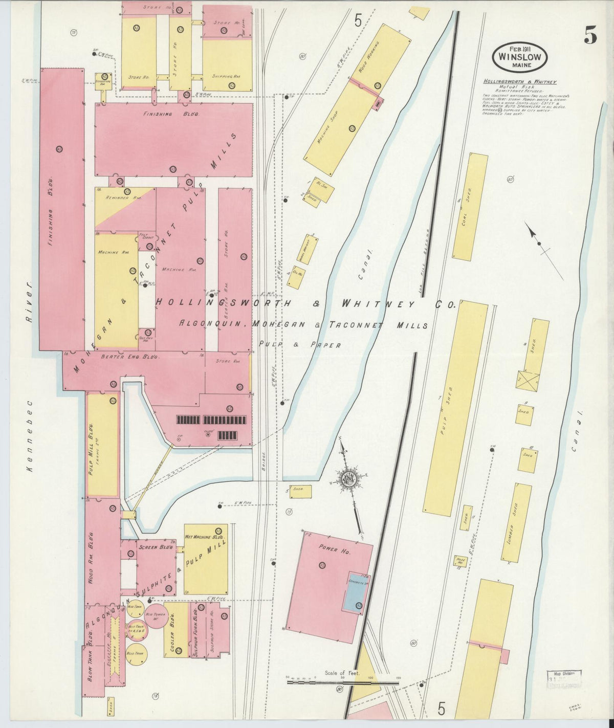 Sanborn Fire Insurance Map from Winslow, Kennebec County, Maine (1911), Sheet #0005 - Historic Sanborn Fire Insurance Map Print, vintage old map wall art, antique decor, genealogy gift, Maine Maine map
