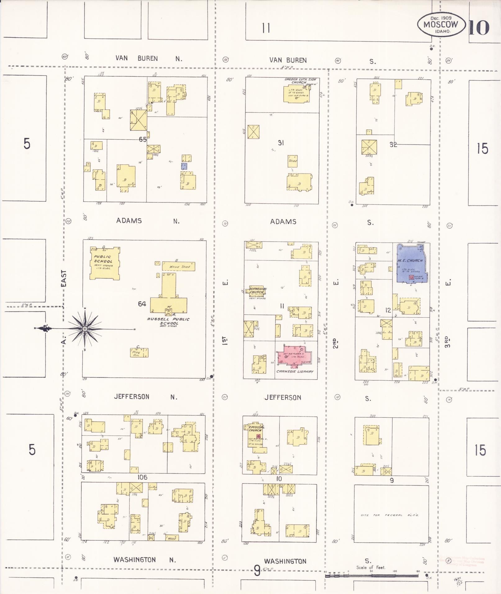 Sanborn Fire Insurance Map from Moscow, Latah County, Idaho (1909), Sheet #0010 - Complete Map Set gallery image, historic Sanborn map, vintage wall art, Idaho Idaho
