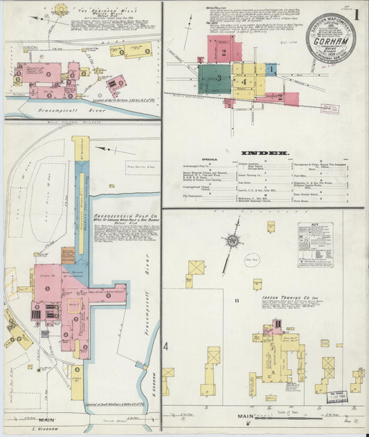 Sanborn Fire Insurance Map from Gorham, Cumberland County, Maine (1909), Sheet #0001 - Historic Sanborn Fire Insurance Map Print, vintage old map wall art, antique decor, genealogy gift, Maine Maine map