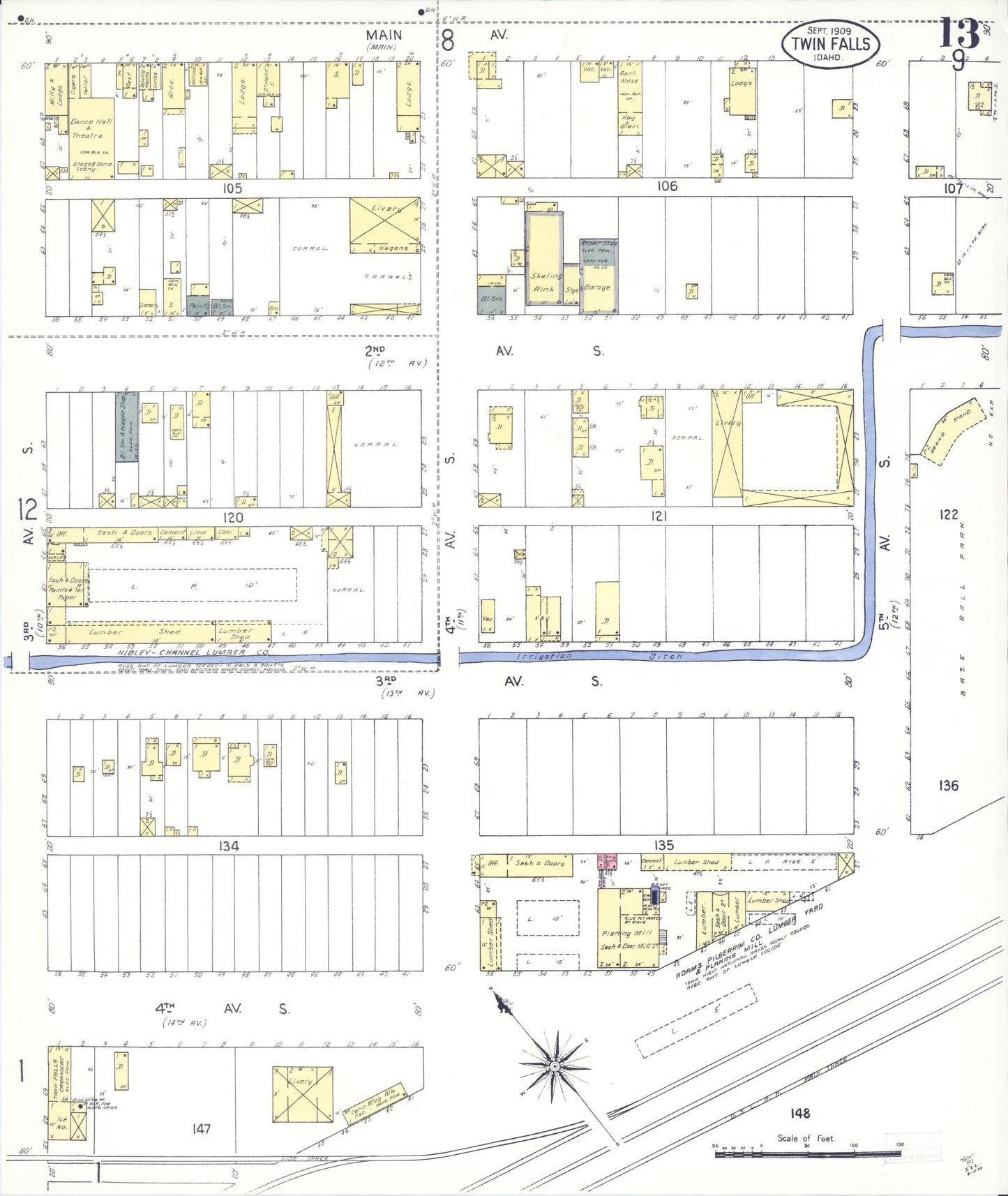 Sanborn Fire Insurance Map from Twin Falls, Twin Falls County, Idaho (1909), Sheet #0013 - Historic Sanborn Fire Insurance Map Print, vintage old map wall art, antique decor, genealogy gift, Falls Idaho map