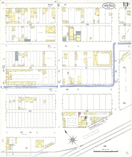 Sanborn Fire Insurance Map from Twin Falls, Twin Falls County, Idaho (1909), Sheet #0013 - Historic Sanborn Fire Insurance Map Print, vintage old map wall art, antique decor, genealogy gift, Falls Idaho map