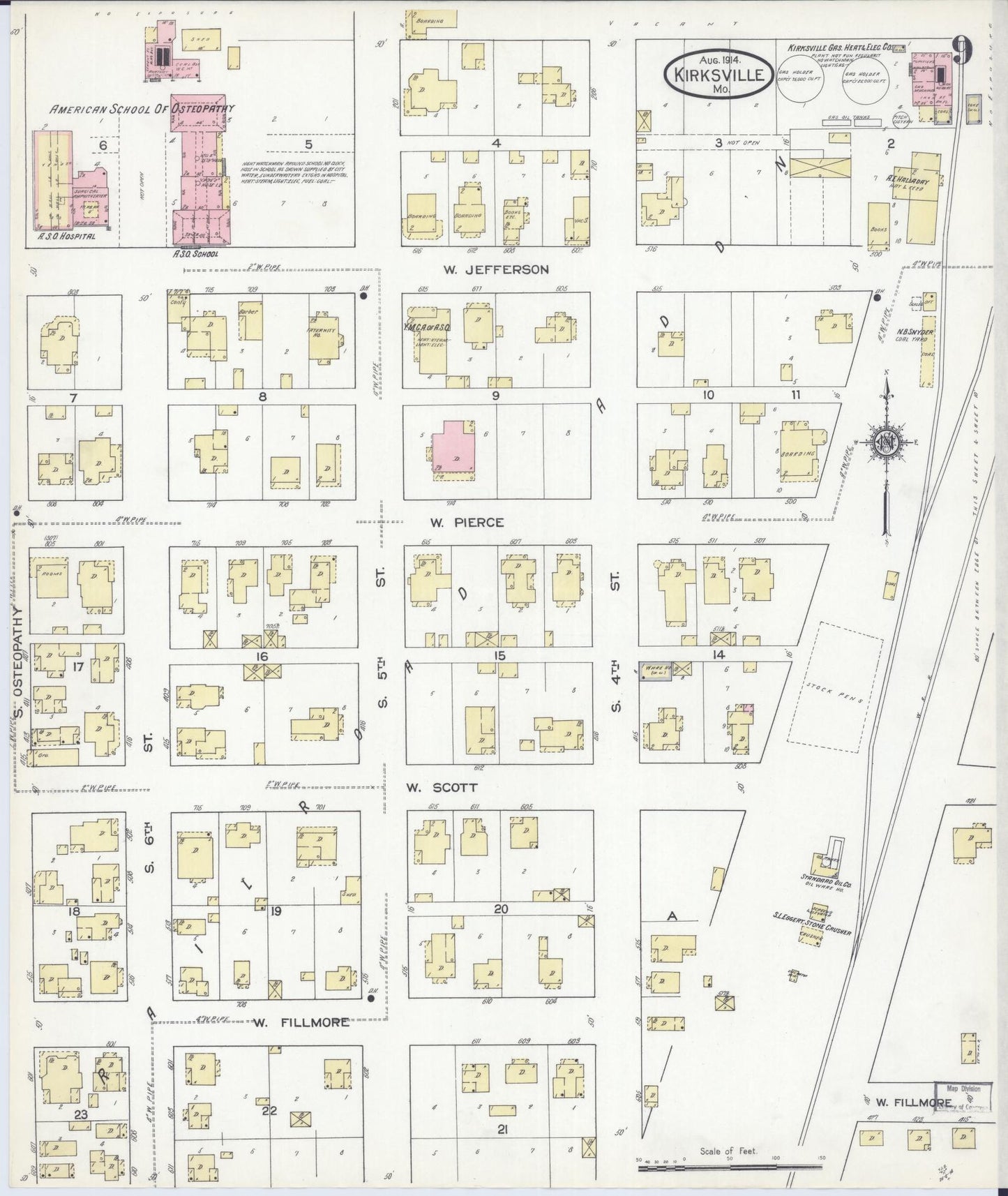 Sanborn Fire Insurance Map from Kirksville, Adair County, Missouri (1914), Sheet #0009 - Complete Map Set gallery image, historic Sanborn map, vintage wall art, Missouri Missouri