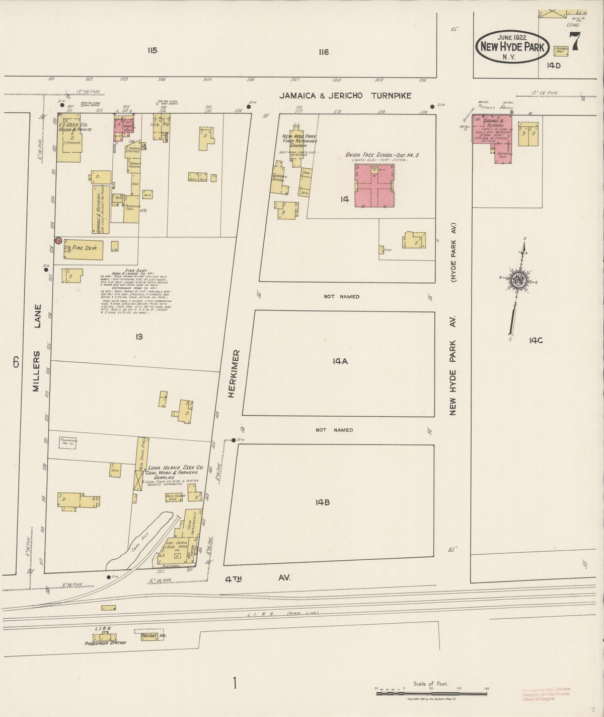 Sanborn Fire Insurance Map from New Hyde Park, Nassau County, New York (1922), Sheet #0007 - Historic Sanborn Fire Insurance Map Print, vintage old map wall art, antique decor, genealogy gift, New York New York map