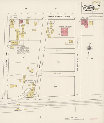 Sanborn Fire Insurance Map from New Hyde Park, Nassau County, New York (1922), Sheet #0007 - Historic Sanborn Fire Insurance Map Print, vintage old map wall art, antique decor, genealogy gift, New York New York map