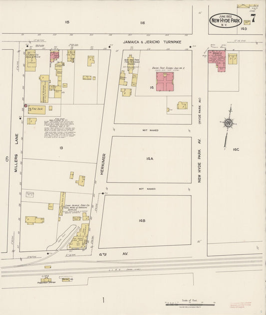 Sanborn Fire Insurance Map from New Hyde Park, Nassau County, New York (1922), Sheet #0007 - Historic Sanborn Fire Insurance Map Print, vintage old map wall art, antique decor, genealogy gift, New York New York map