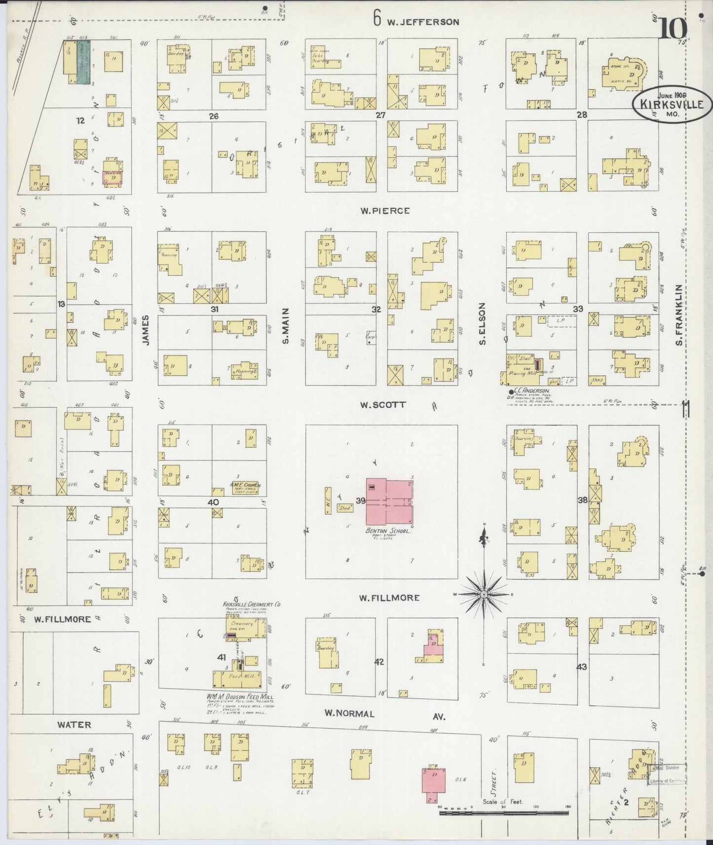 Sanborn Fire Insurance Map from Kirksville, Adair County, Missouri (1906), Sheet #0010 - Historic Sanborn Fire Insurance Map Print, vintage old map wall art, antique decor, genealogy gift, Missouri Missouri map