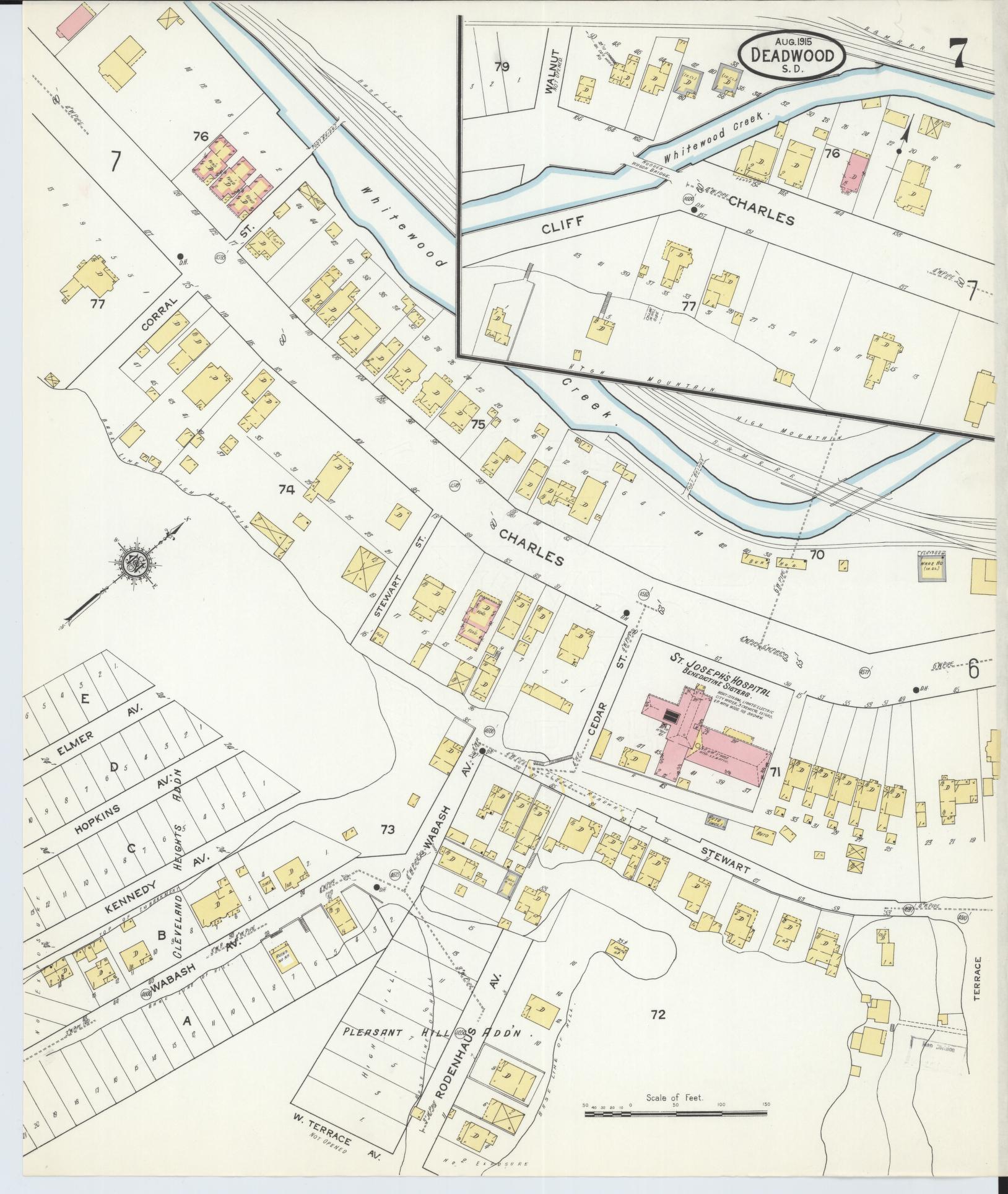Sanborn Fire Insurance Map from Deadwood, Lawrence County, South Dakota (1915), Sheet #0007 - Historic Sanborn Fire Insurance Map Print, vintage old map wall art, antique decor, genealogy gift, South Dakota South Dakota map