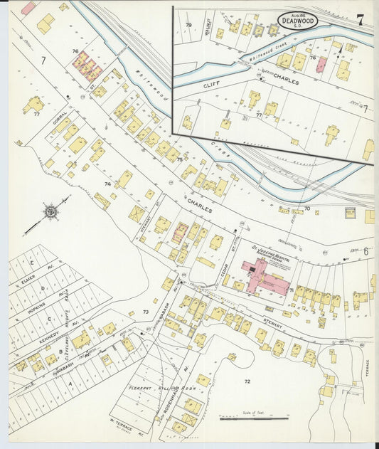 Sanborn Fire Insurance Map from Deadwood, Lawrence County, South Dakota (1915), Sheet #0007 - Historic Sanborn Fire Insurance Map Print, vintage old map wall art, antique decor, genealogy gift, South Dakota South Dakota map