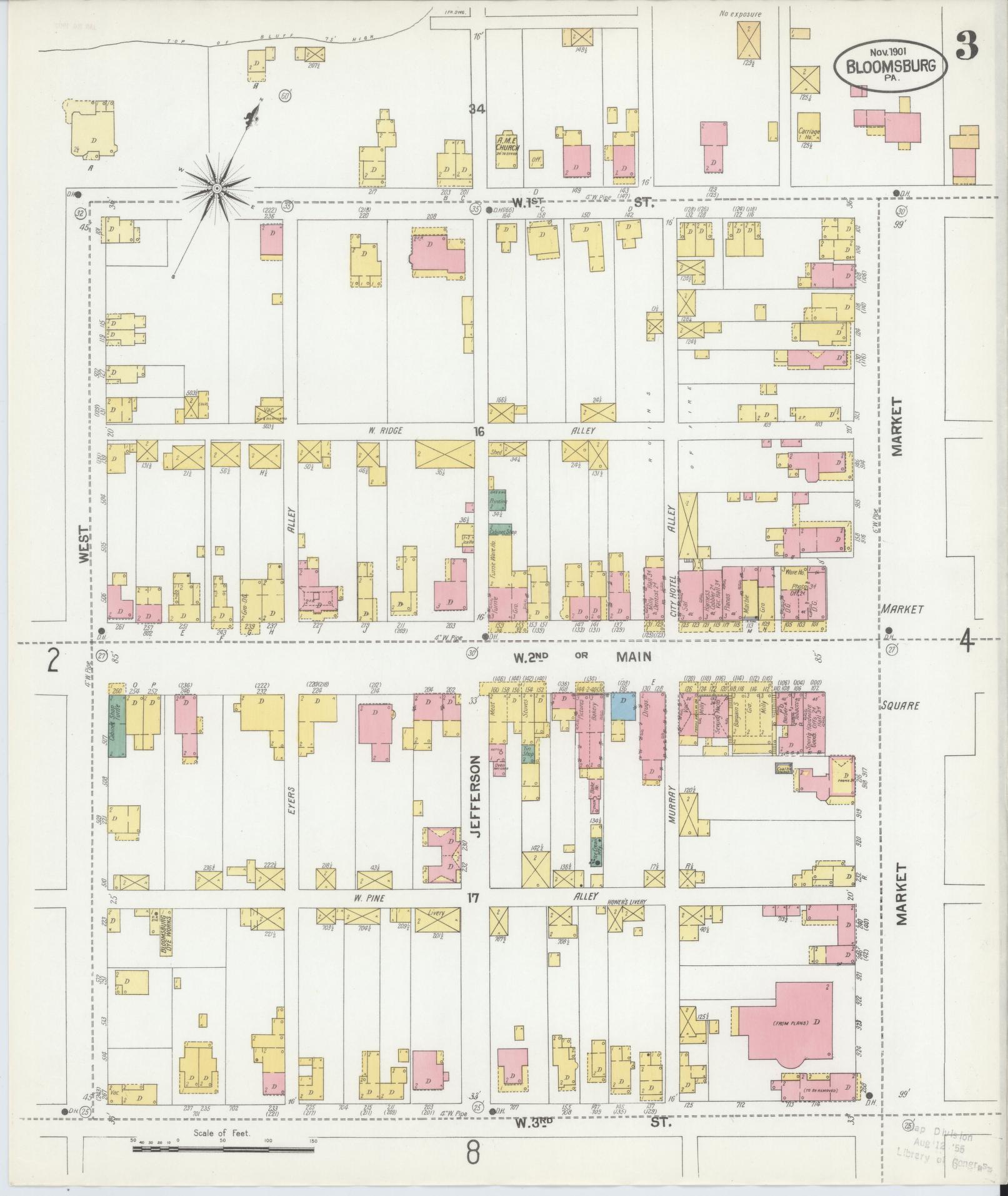Sanborn Fire Insurance Map from Bloomsburg, Columbia County, Pennsylvania (1901), Sheet #0003 - Historic Sanborn Fire Insurance Map Print, vintage old map wall art, antique decor, genealogy gift, Pennsylvania Pennsylvania map