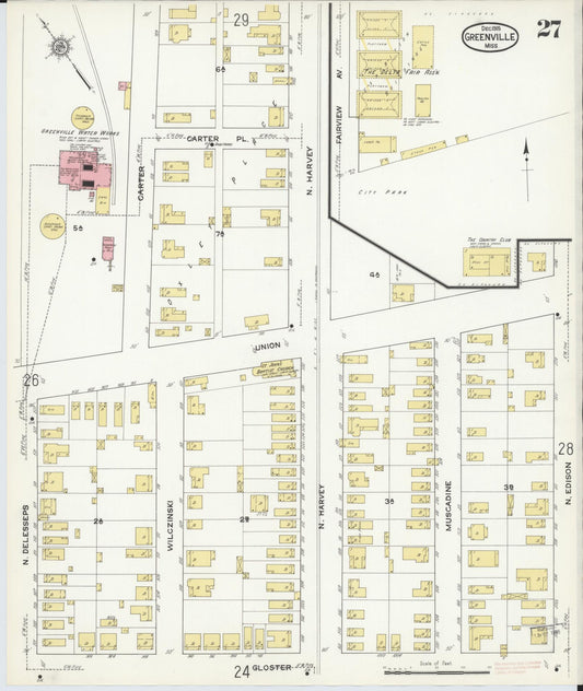 Sanborn Fire Insurance Map from Greenville, Washington County, Mississippi (1915), Sheet #0027 - Historic Sanborn Fire Insurance Map Print, vintage old map wall art, antique decor, genealogy gift, Mississippi Mississippi map