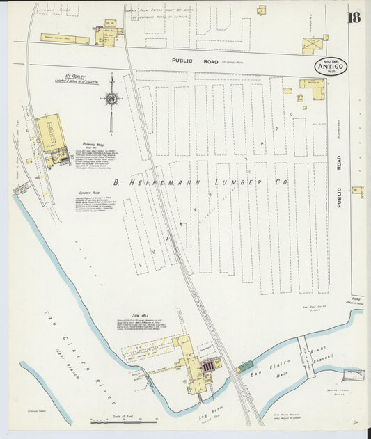 Sanborn Fire Insurance Map from Antigo, Langlade County, Wisconsin (1909), Sheet #0018 - Historic Sanborn Fire Insurance Map Print, vintage old map wall art, antique decor, genealogy gift, Wisconsin Wisconsin map