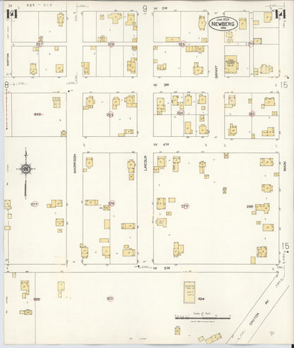 Sanborn Fire Insurance Map from Newberg, Yamhill County, Oregon (1934), Sheet #0014 - Complete Map Set gallery image, historic Sanborn map, vintage wall art, Oregon Oregon